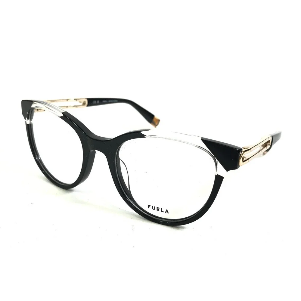 Furla Eyeglasses Frames VFU672 COL.0700 Black Clear Cat Eye Full Rim 51-19-135
